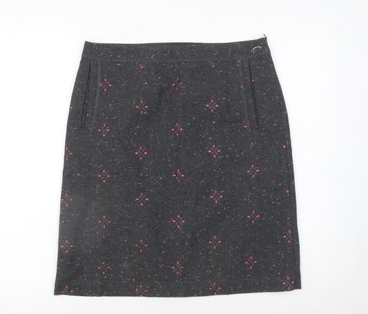 White Stuff Womens Grey Embroidered Wool Blend Pencil Skirt Size 10