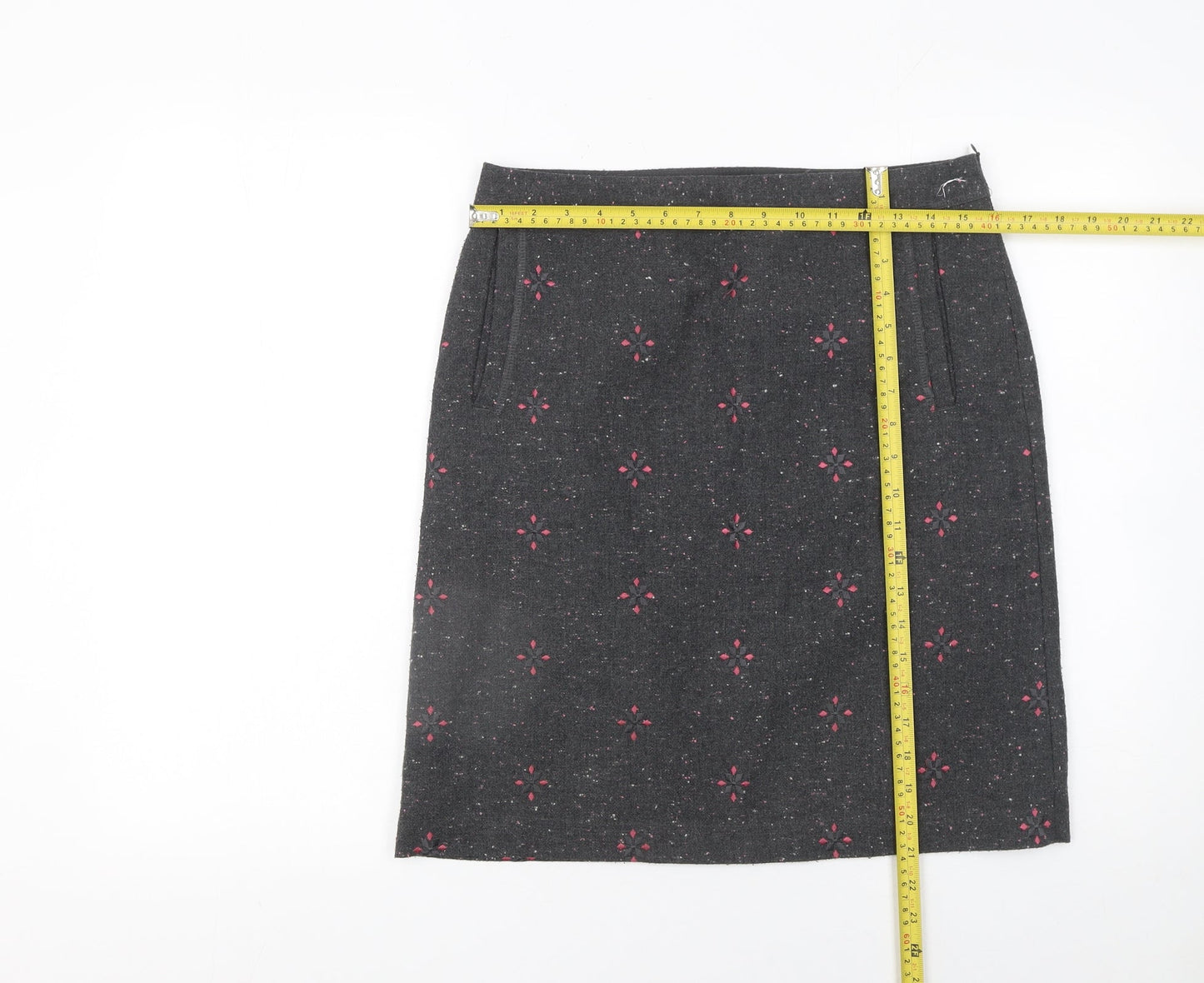 White Stuff Womens Grey Embroidered Wool Blend Pencil Skirt Size 10