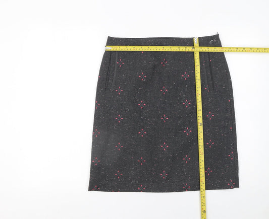 White Stuff Womens Grey Embroidered Wool Blend Pencil Skirt Size 10