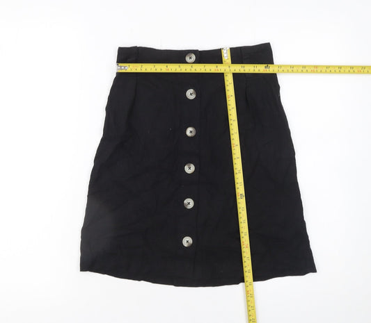 New Look Women’s Black Linen Blend A-Line Button Skirt Size 6