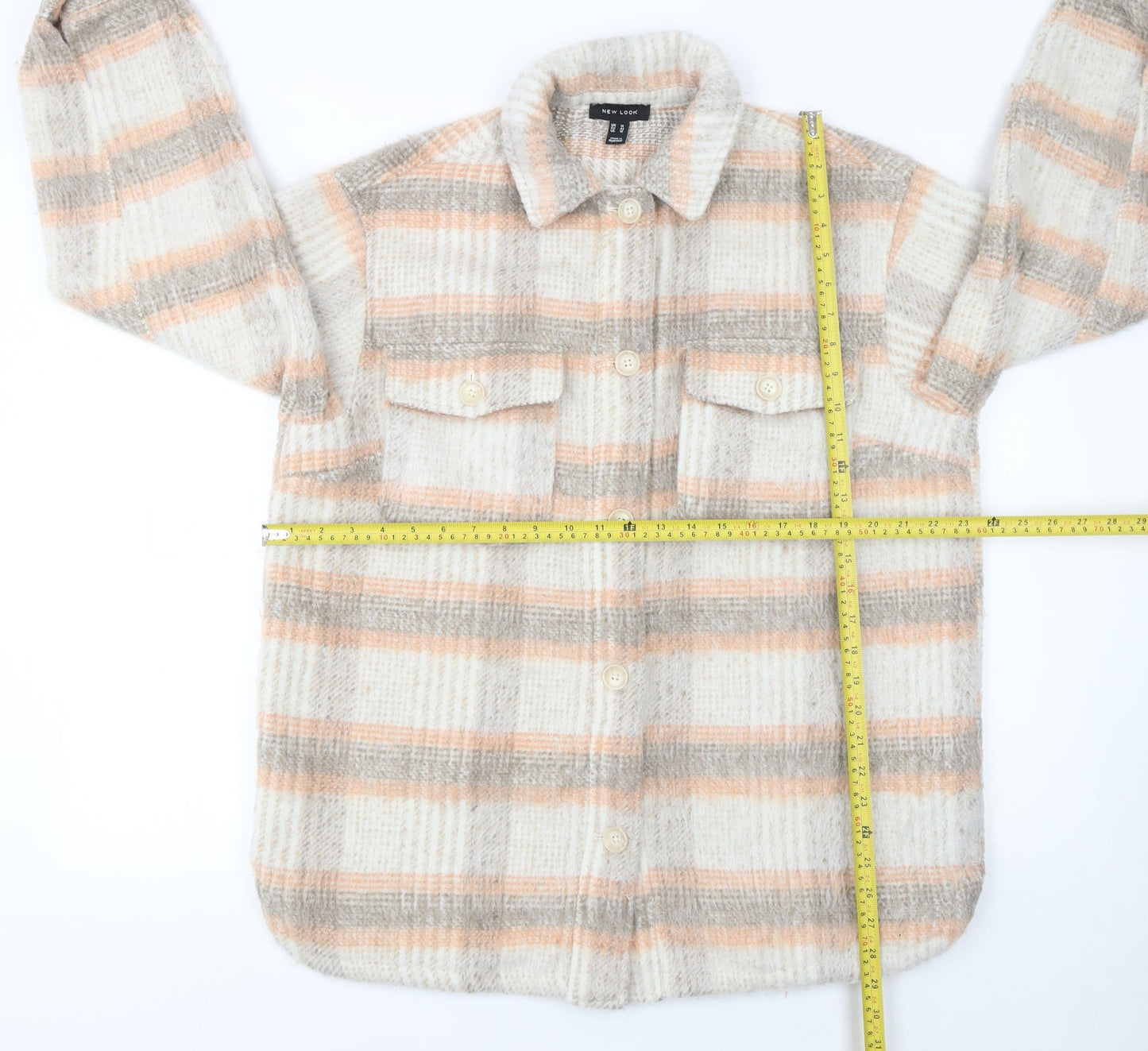 New Look Women’s Beige Checked Shacket Jacket Size 14 Button-Up Classic