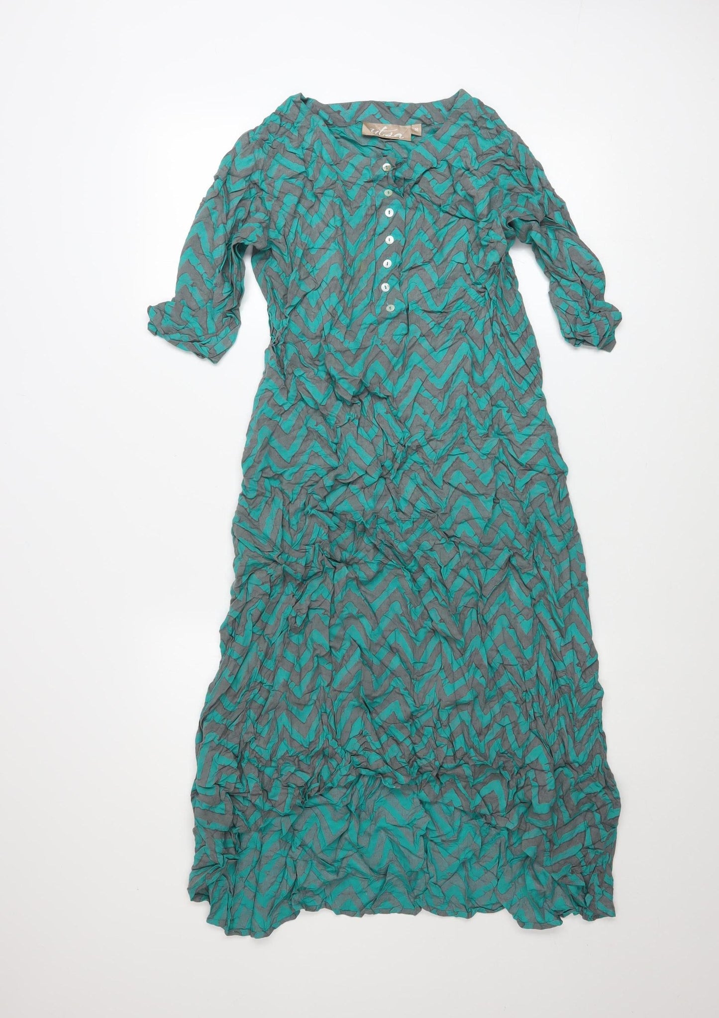 Utsa Women Green Chevron Maxi Dress M Lightweight Bohemian Style