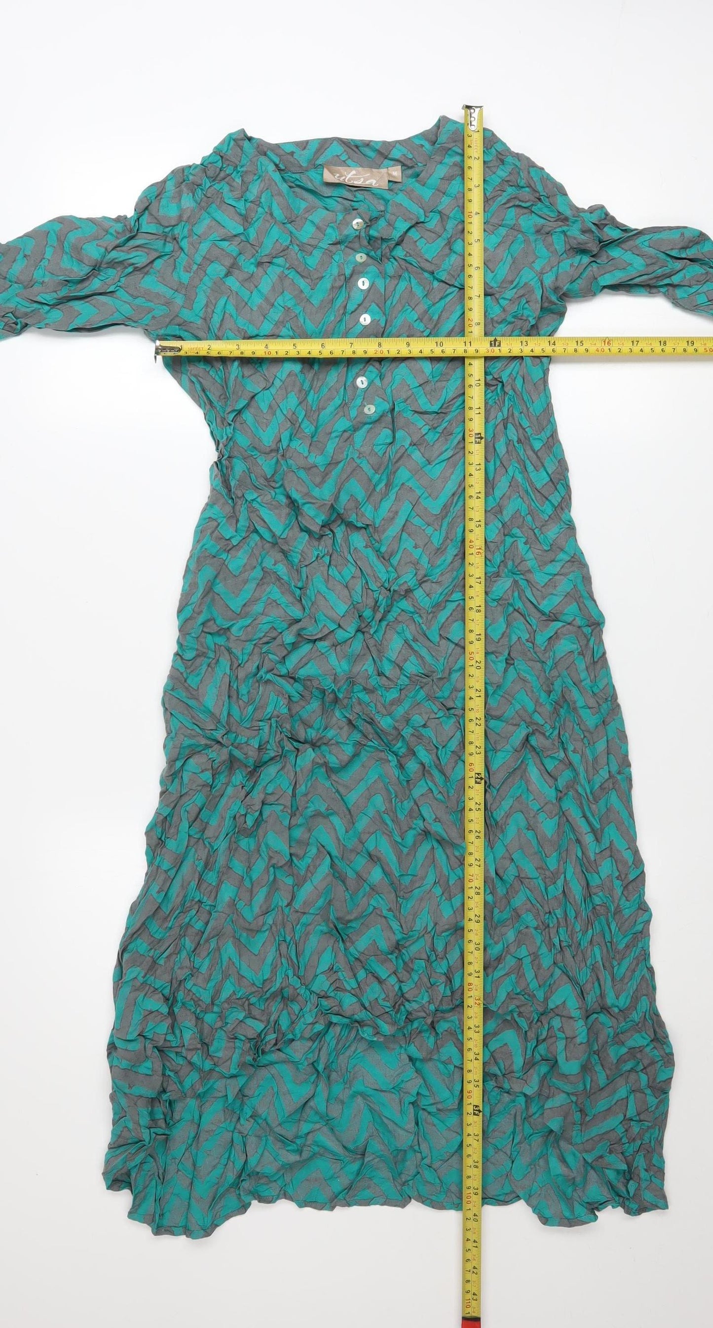 Utsa Women Green Chevron Maxi Dress M Lightweight Bohemian Style
