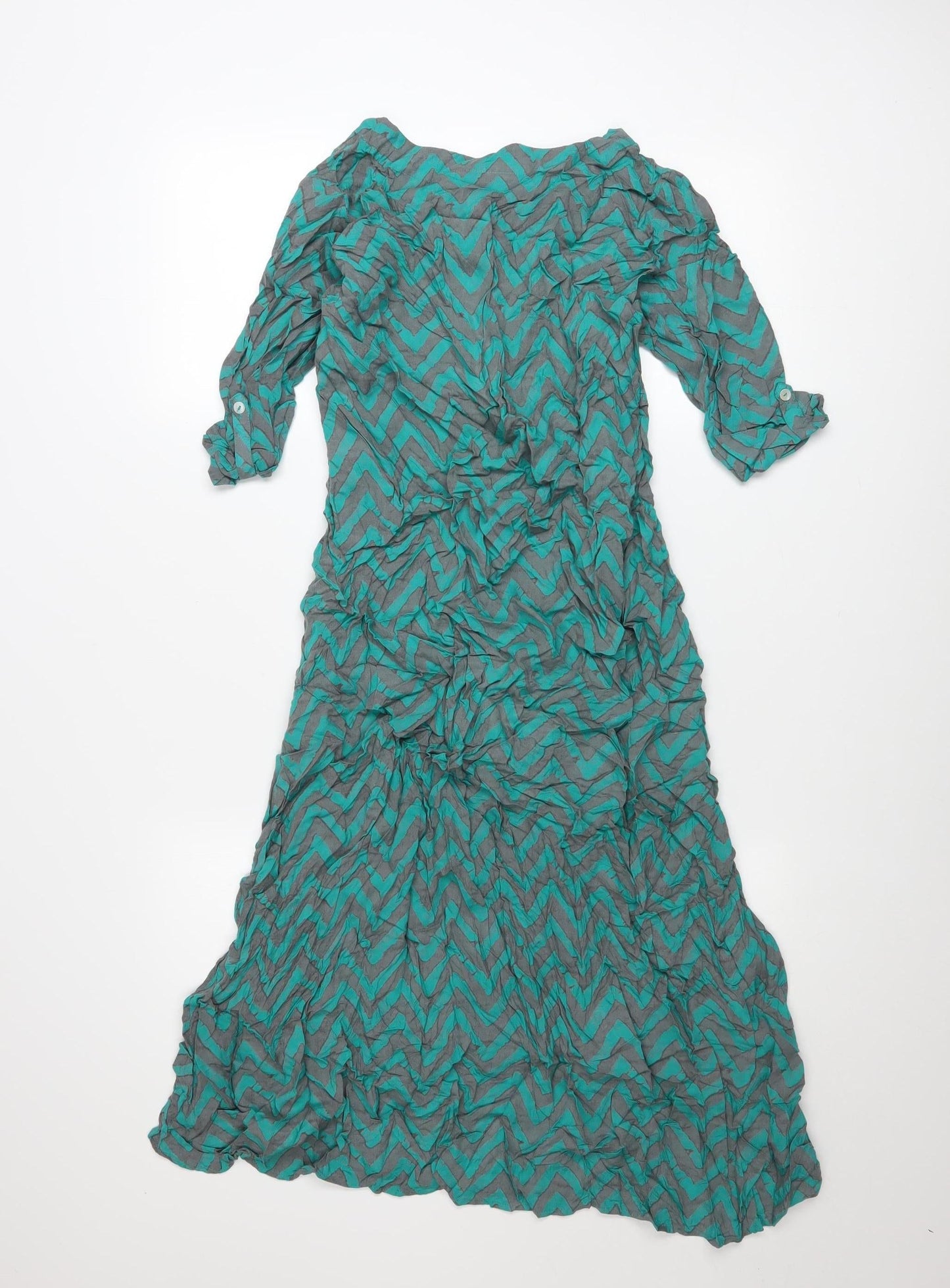 Utsa Women Green Chevron Maxi Dress M Lightweight Bohemian Style