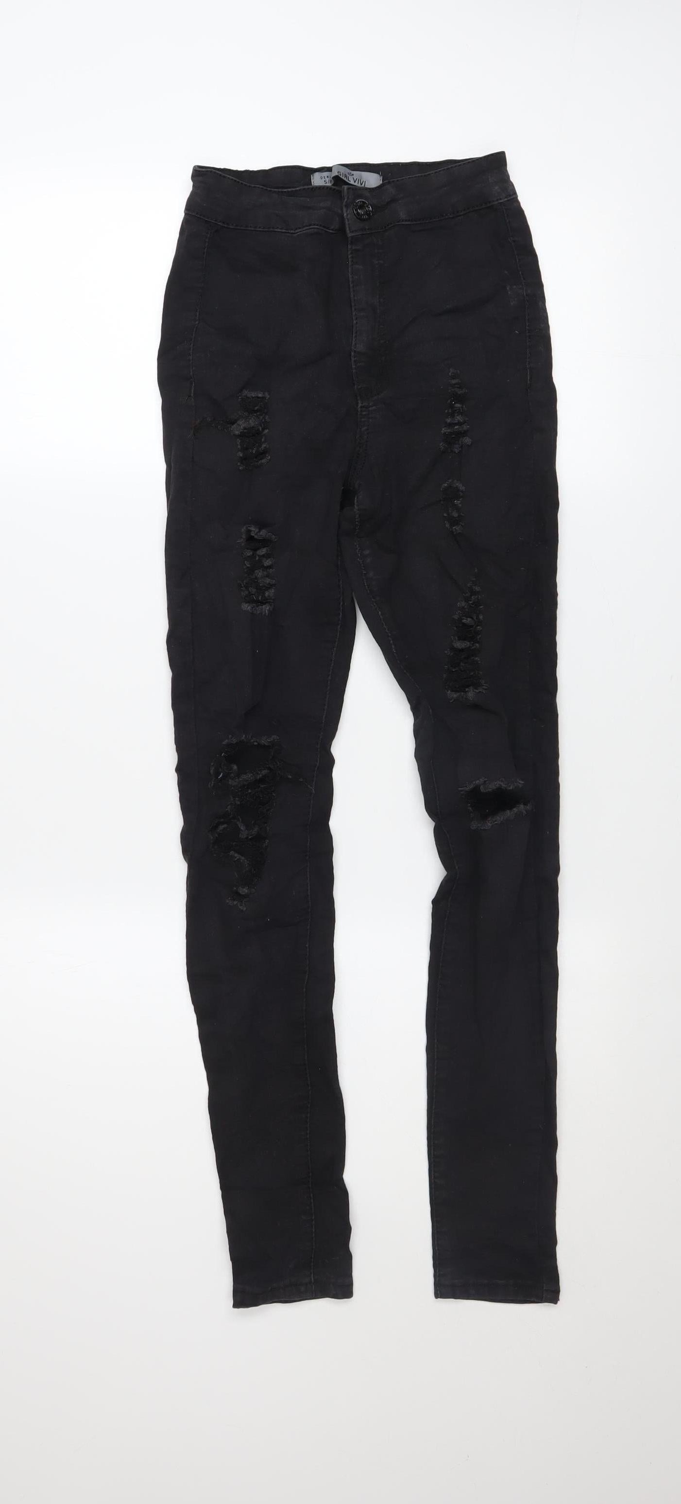 GIRL VIVI Women's Black Skinny Distressed High Rise Jeans Size 8