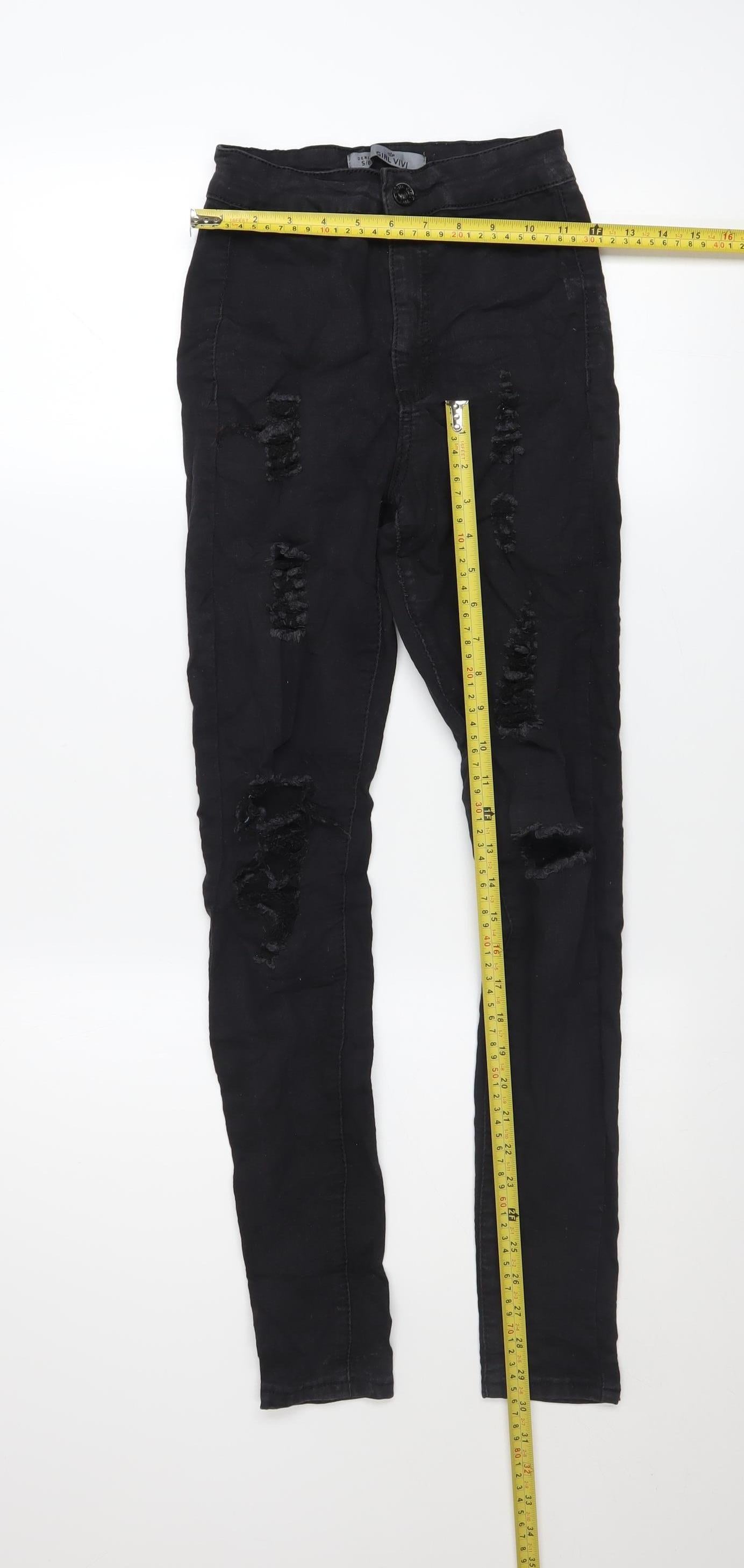 GIRL VIVI Women's Black Skinny Distressed High Rise Jeans Size 8