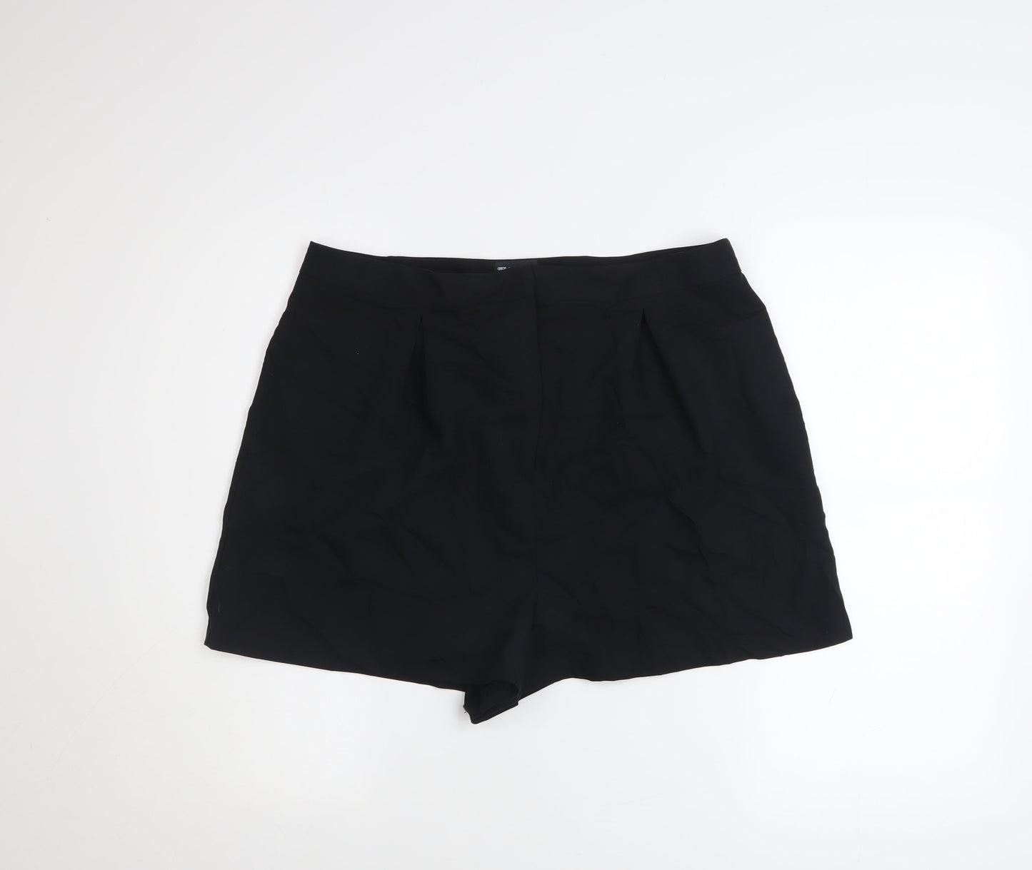 ASOS DESIGN Women Black Size 16 High Rise Pleated Chino Shorts
