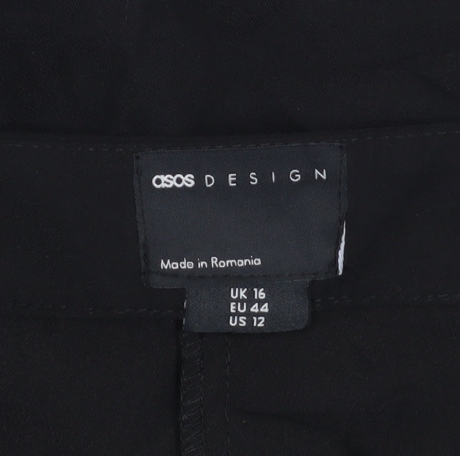 ASOS DESIGN Women Black Size 16 High Rise Pleated Chino Shorts