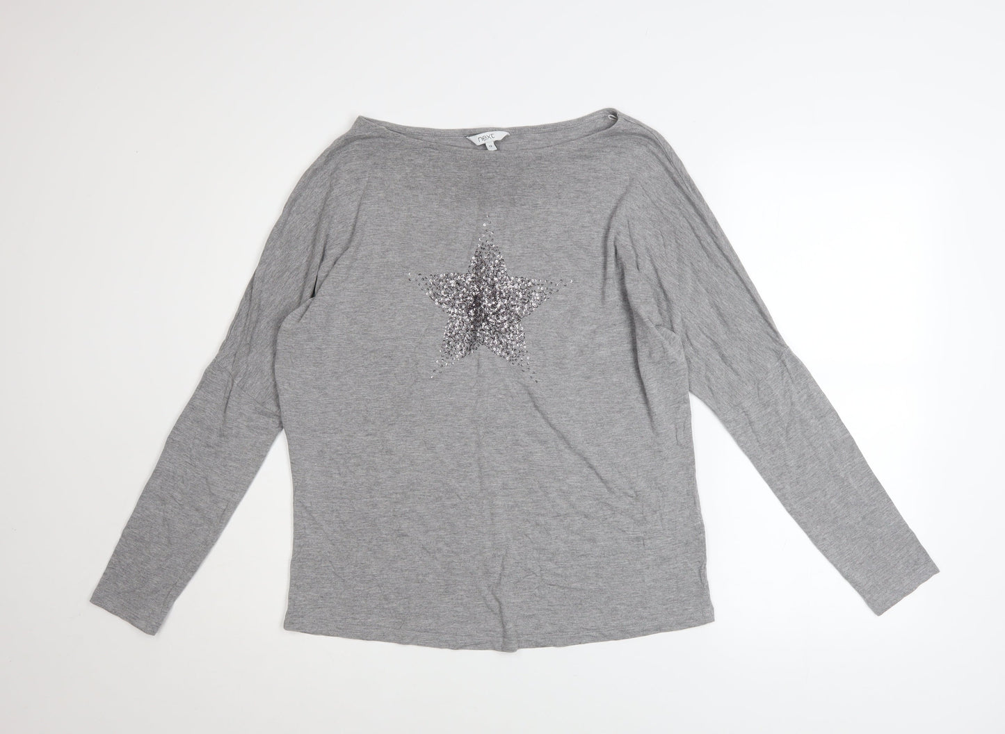 Next Women’s Grey Sequin Star Long Sleeve Viscose Top UK 12