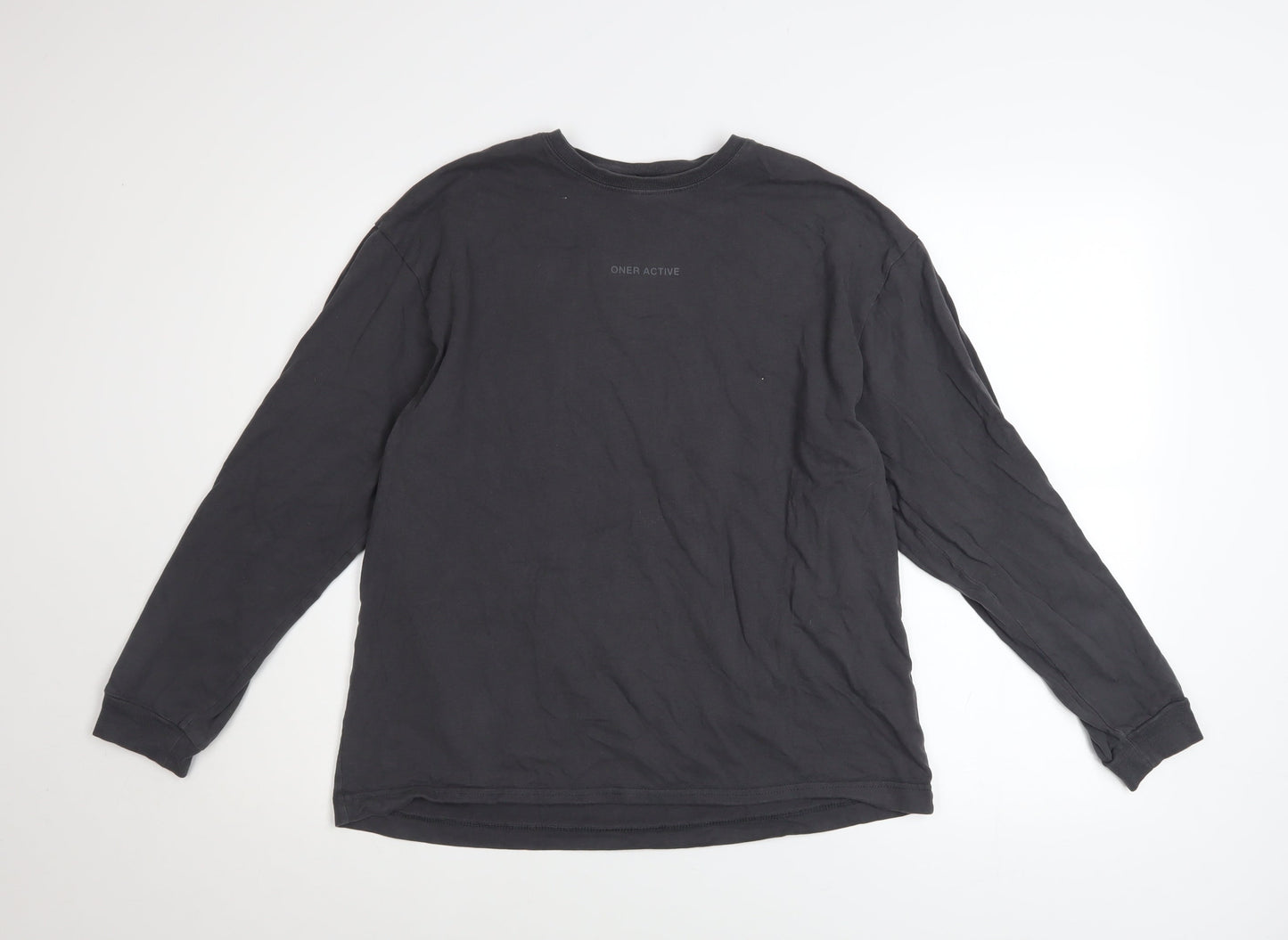 Oner Active Men's Black Long Sleeve Cotton Crew Neck Top M