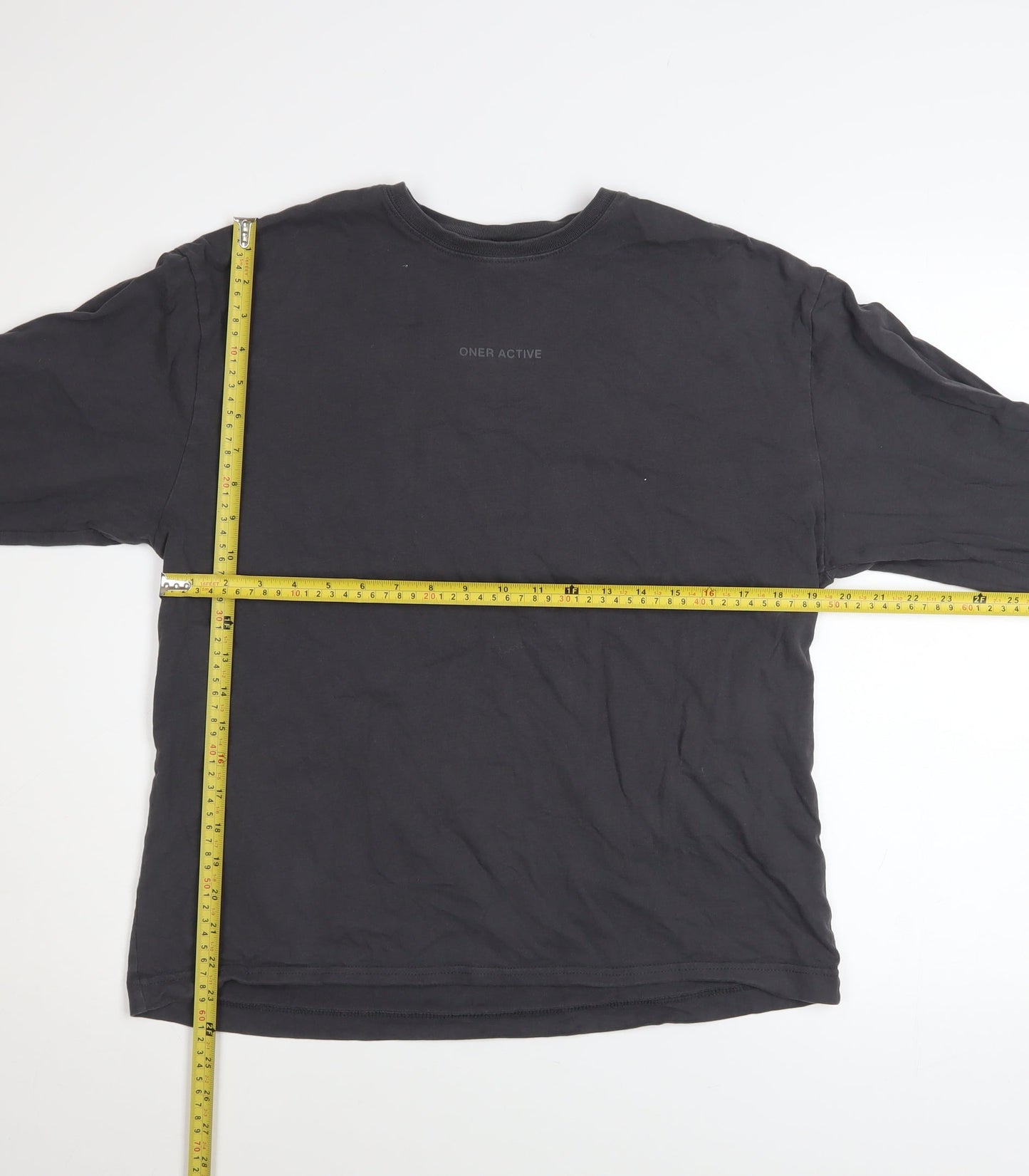 Oner Active Men's Black Long Sleeve Cotton Crew Neck Top M