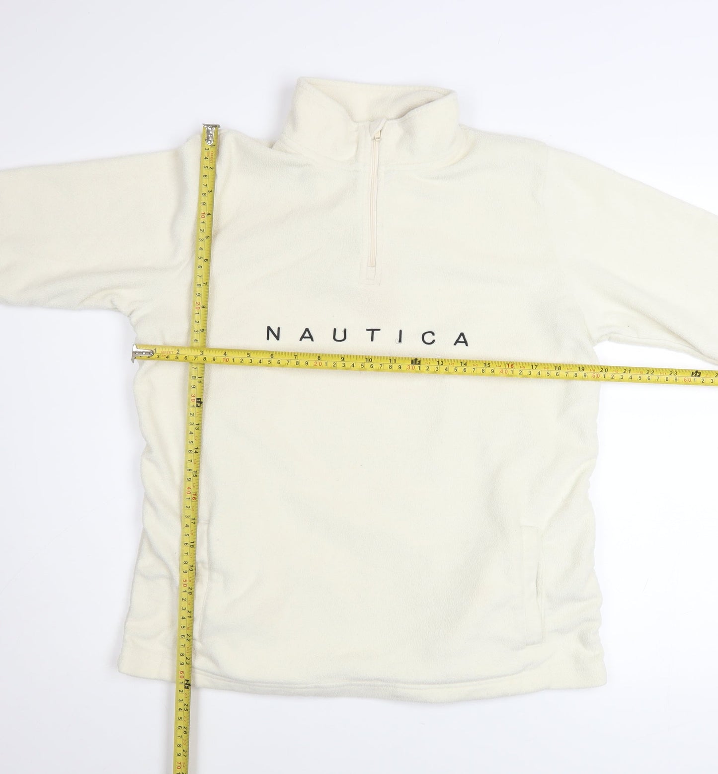 Nautica Men Ivory Fleece 1/4 Zip Pullover Sweatshirt M