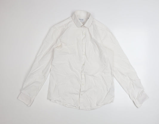 Calvin Klein Men's White Slim Fit Long Sleeve Button-Up Shirt 39