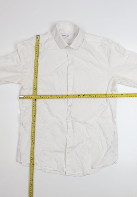 Calvin Klein Men's White Slim Fit Long Sleeve Button-Up Shirt 39