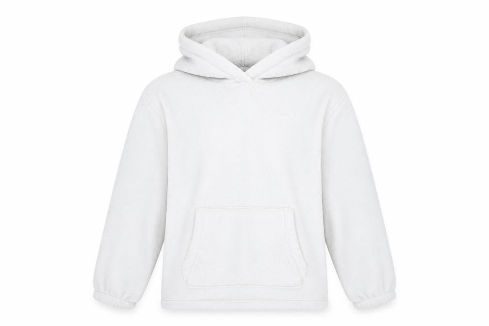 Front view of FatFace girls’ white fleece pullover hoodie 12-13 years hooded jumper