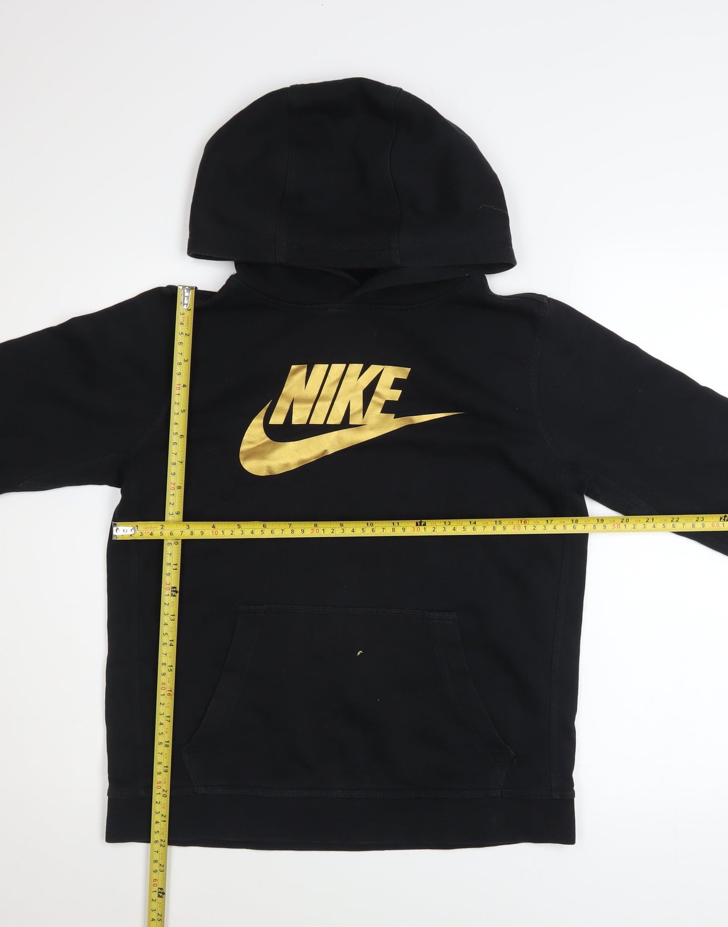 Nike Boys Black Gold Logo Pullover Hoodie XL (158-170cm) Standard Fit