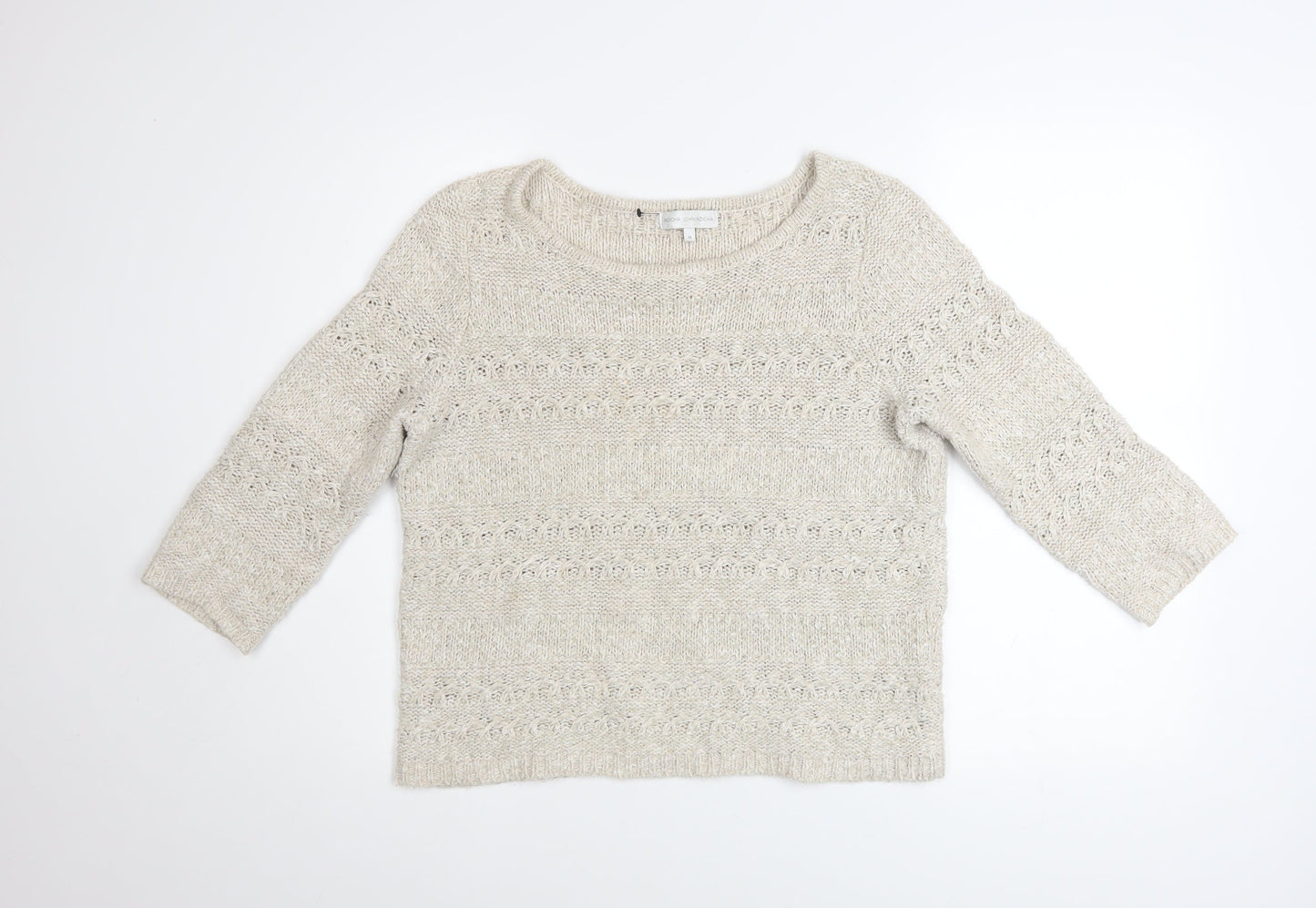 John Rocha Women Beige Open Knit Boat Neck Jumper Size 14