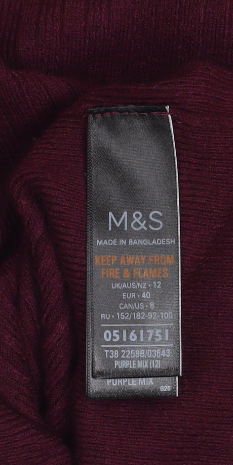 Marks and Spencer Women's Purple Mock Neck Knit Jumper Size 12