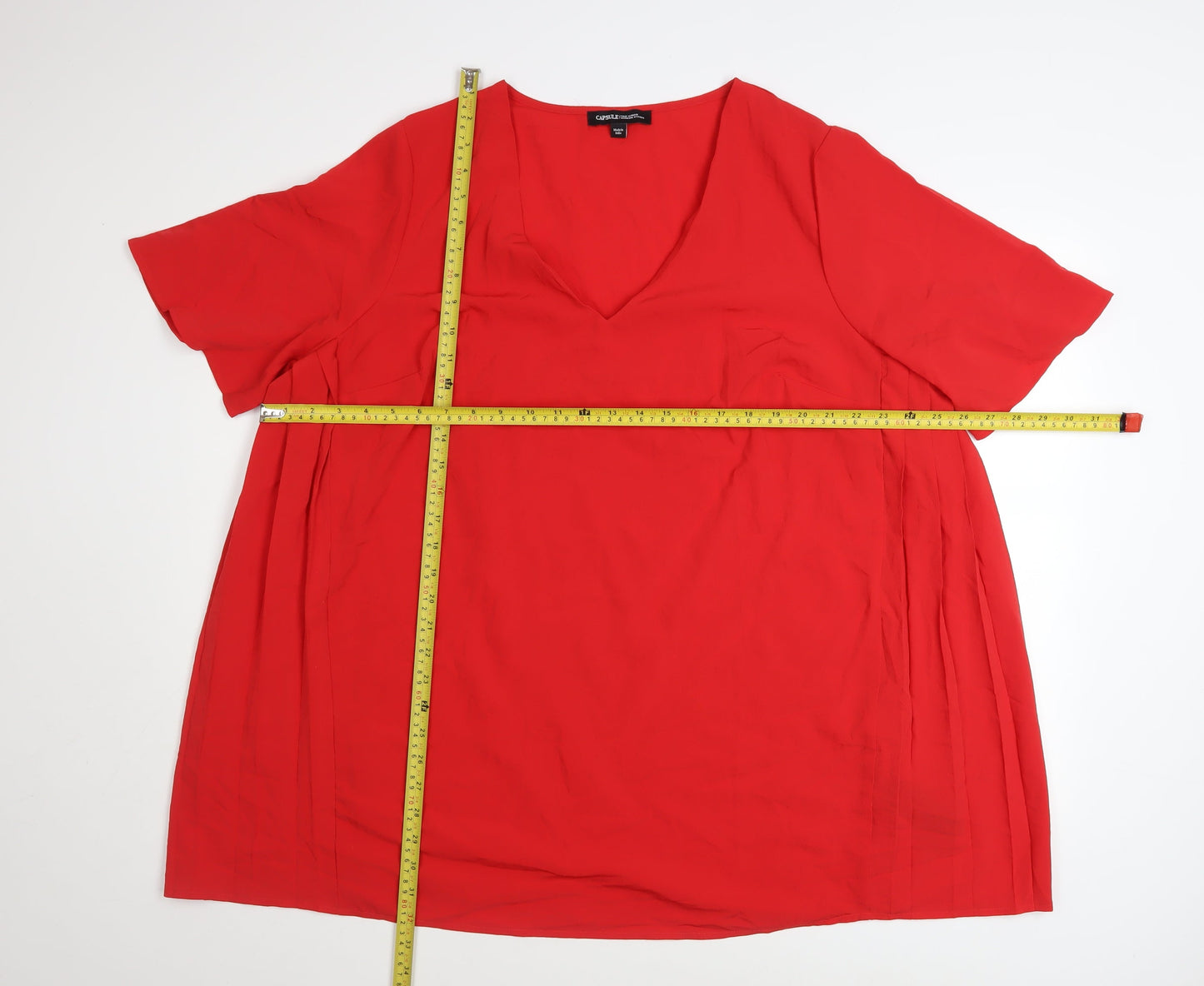 Capsule Women’s Red V-Neck Short Sleeve Polyester Tunic Blouse Size 20