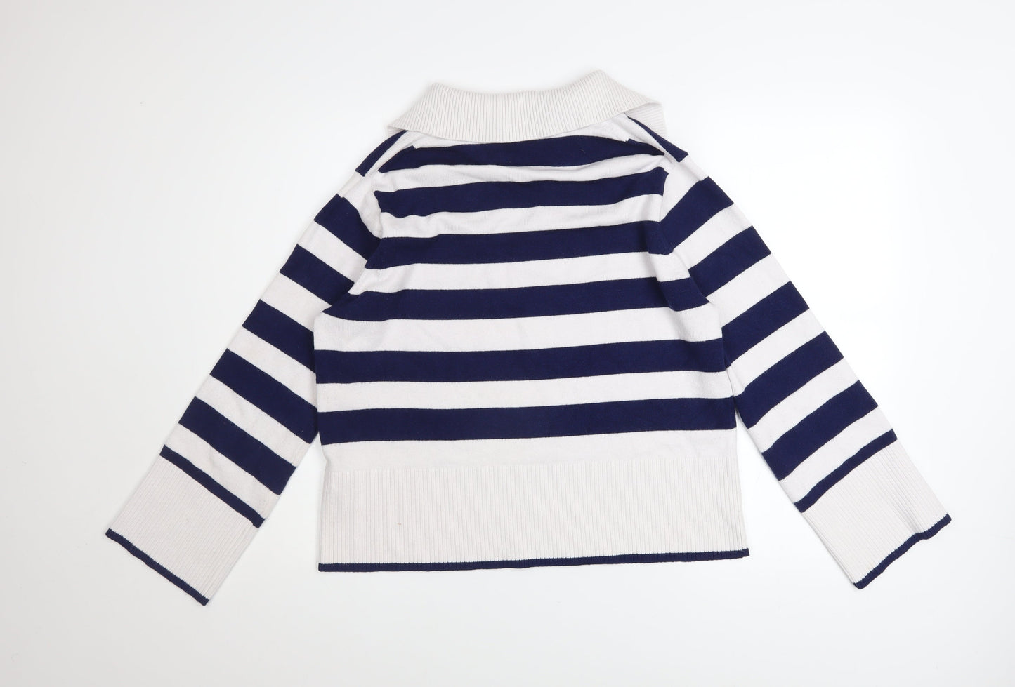 Monsoon Women’s Blue Striped Collared Pullover Jumper Size M