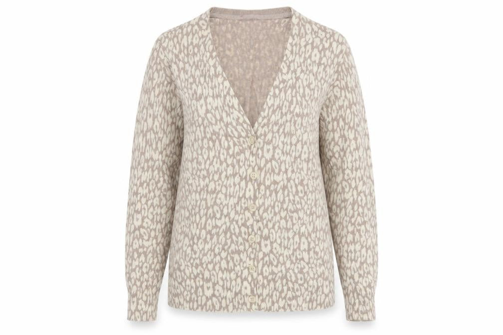 Gap Womens Beige Animal Print Cotton V-Neck Cardigan M