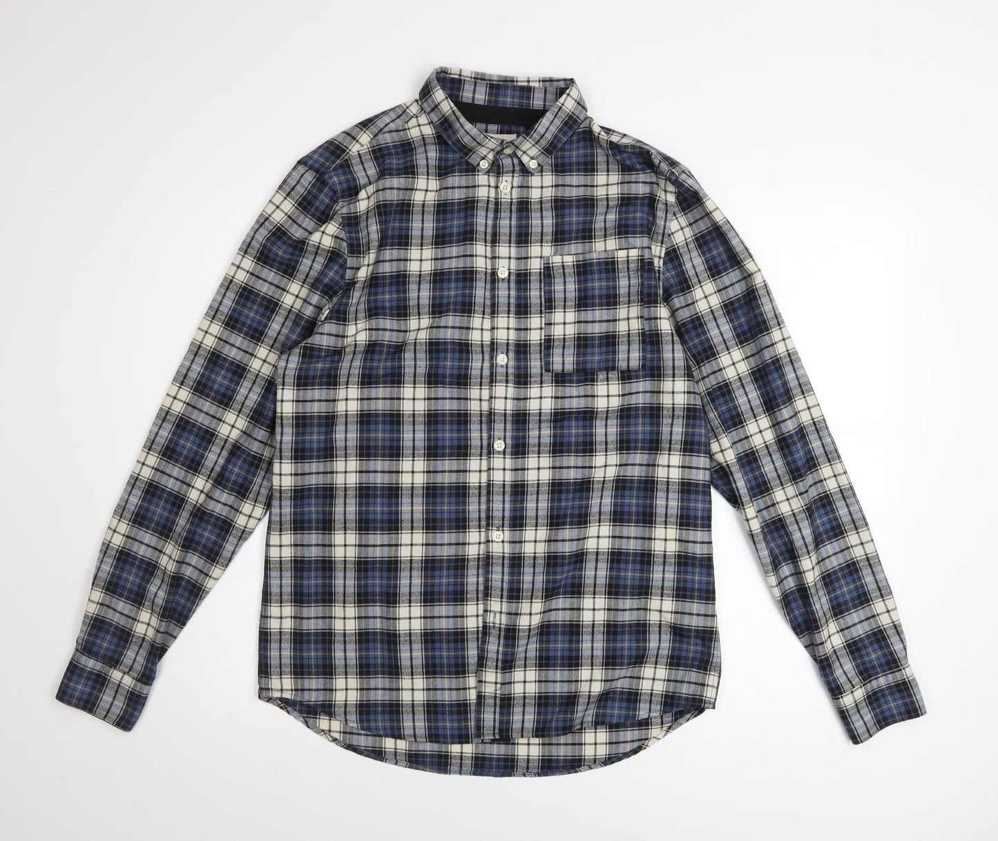 River Island Men's Blue Check Long Sleeve Button-Up Shirt Size M
