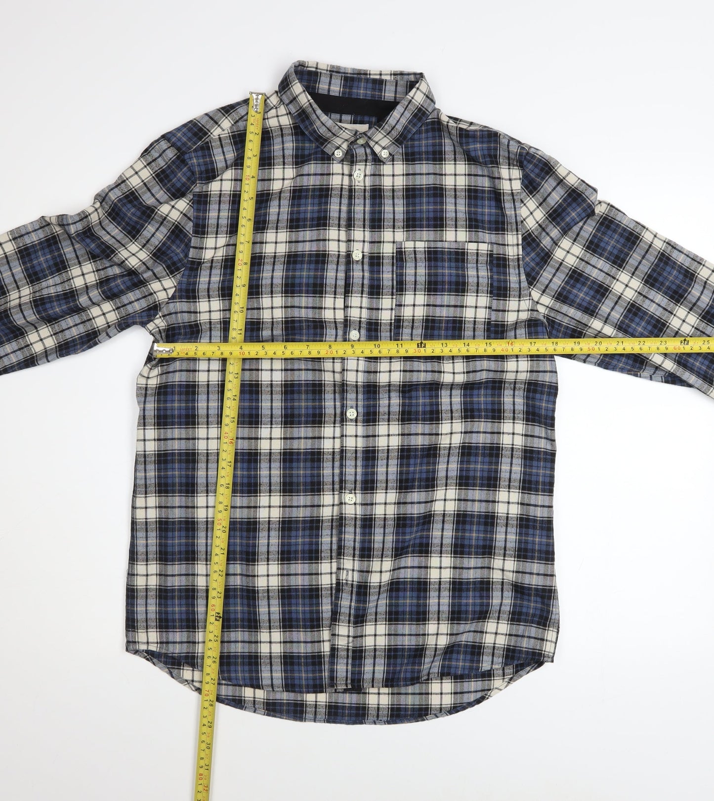 River Island Men's Blue Check Long Sleeve Button-Up Shirt Size M