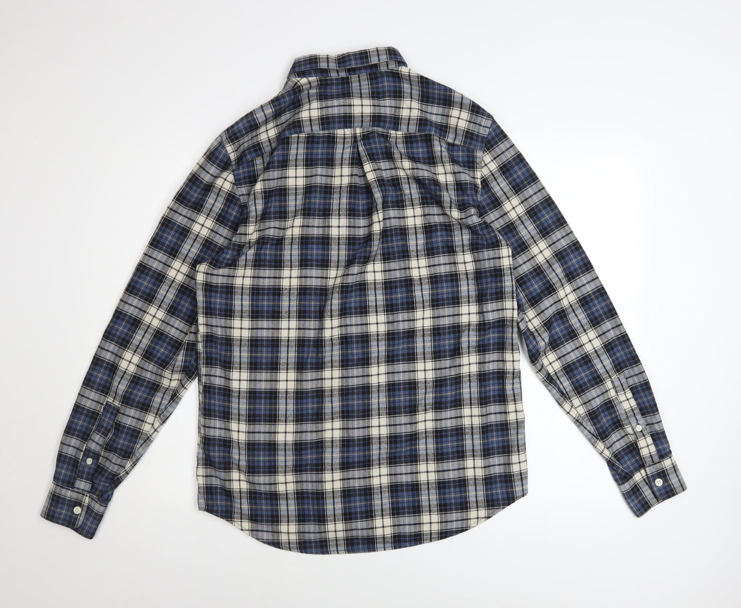 River Island Men's Blue Check Long Sleeve Button-Up Shirt Size M
