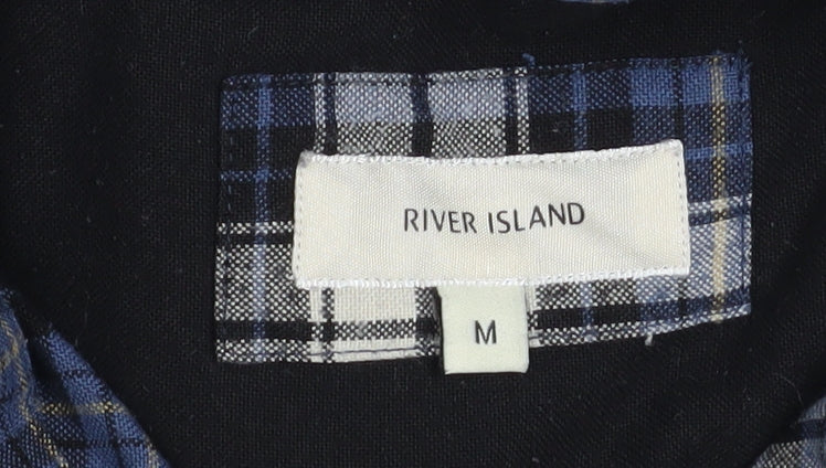 River Island Men's Blue Check Long Sleeve Button-Up Shirt Size M