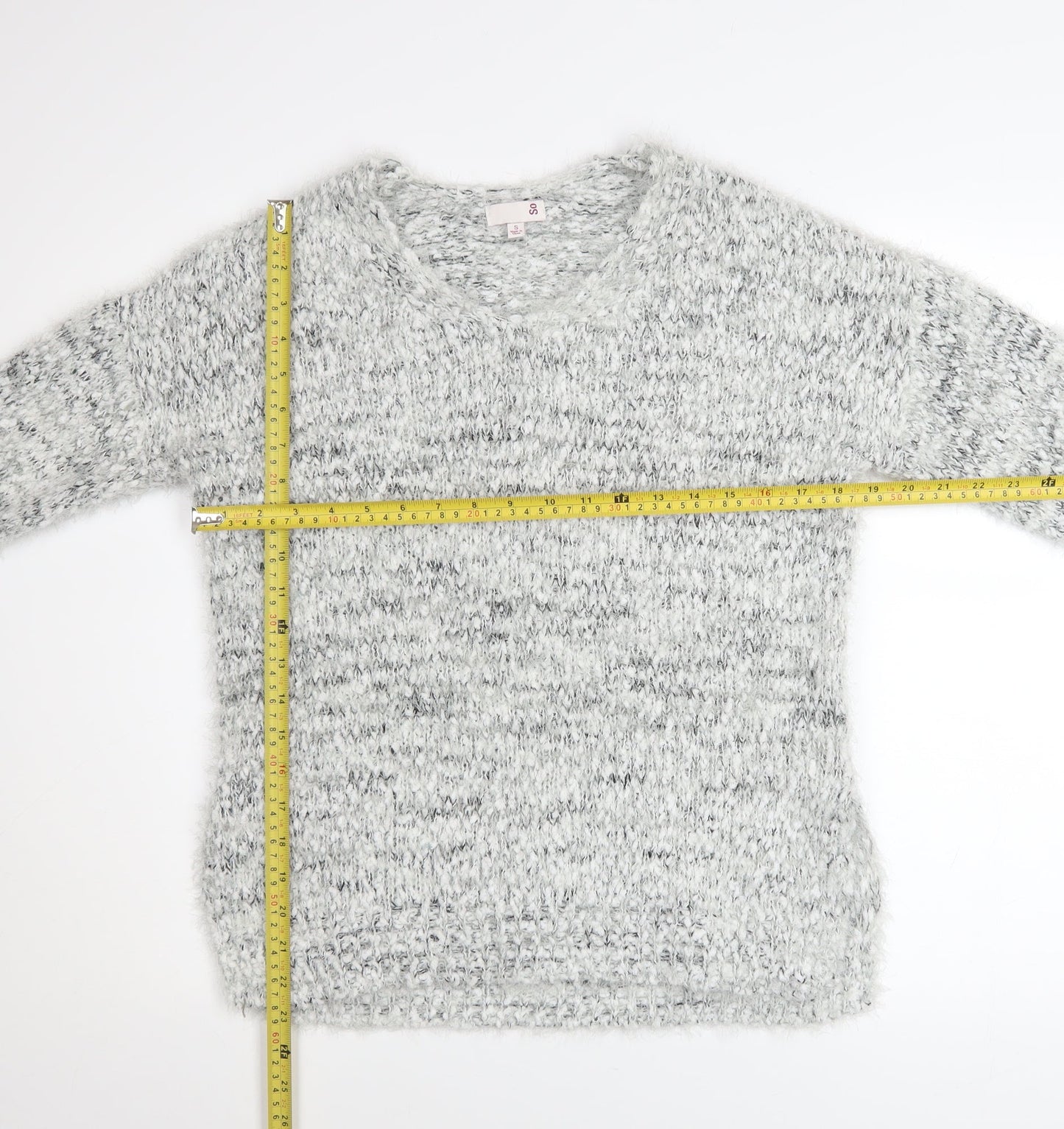 SO Womens Grey V-Neck Chunky Knit Pullover Jumper Size S