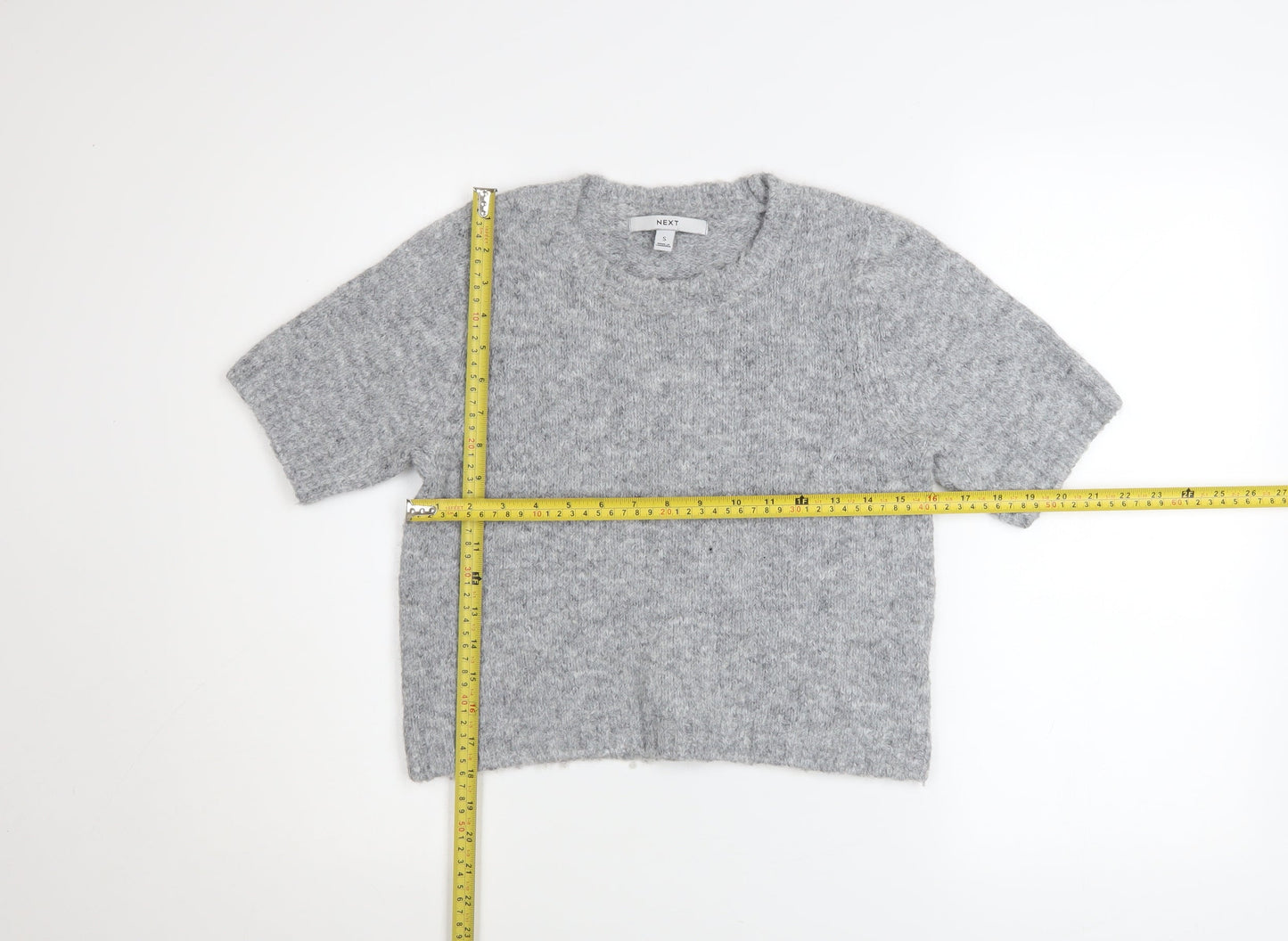 Next Women Grey Short Sleeve Knitted Jumper S Classic Wool Blend