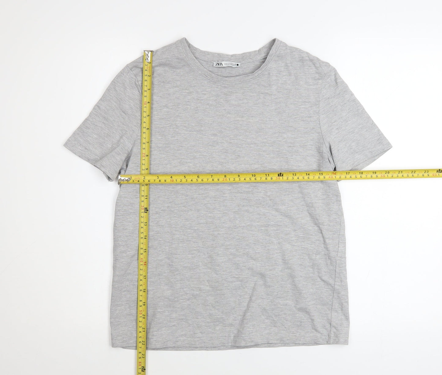 Zara Women Grey Cotton Short Sleeve Basic T-Shirt Size S