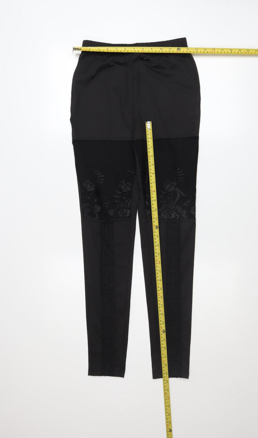 CHICME Women's Black Embroidered Lace Panel Stretch Leggings Size S