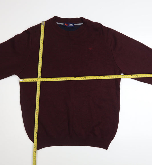 Zazzi Men’s Red Wool Blend Crew Neck Jumper L Classic Fit