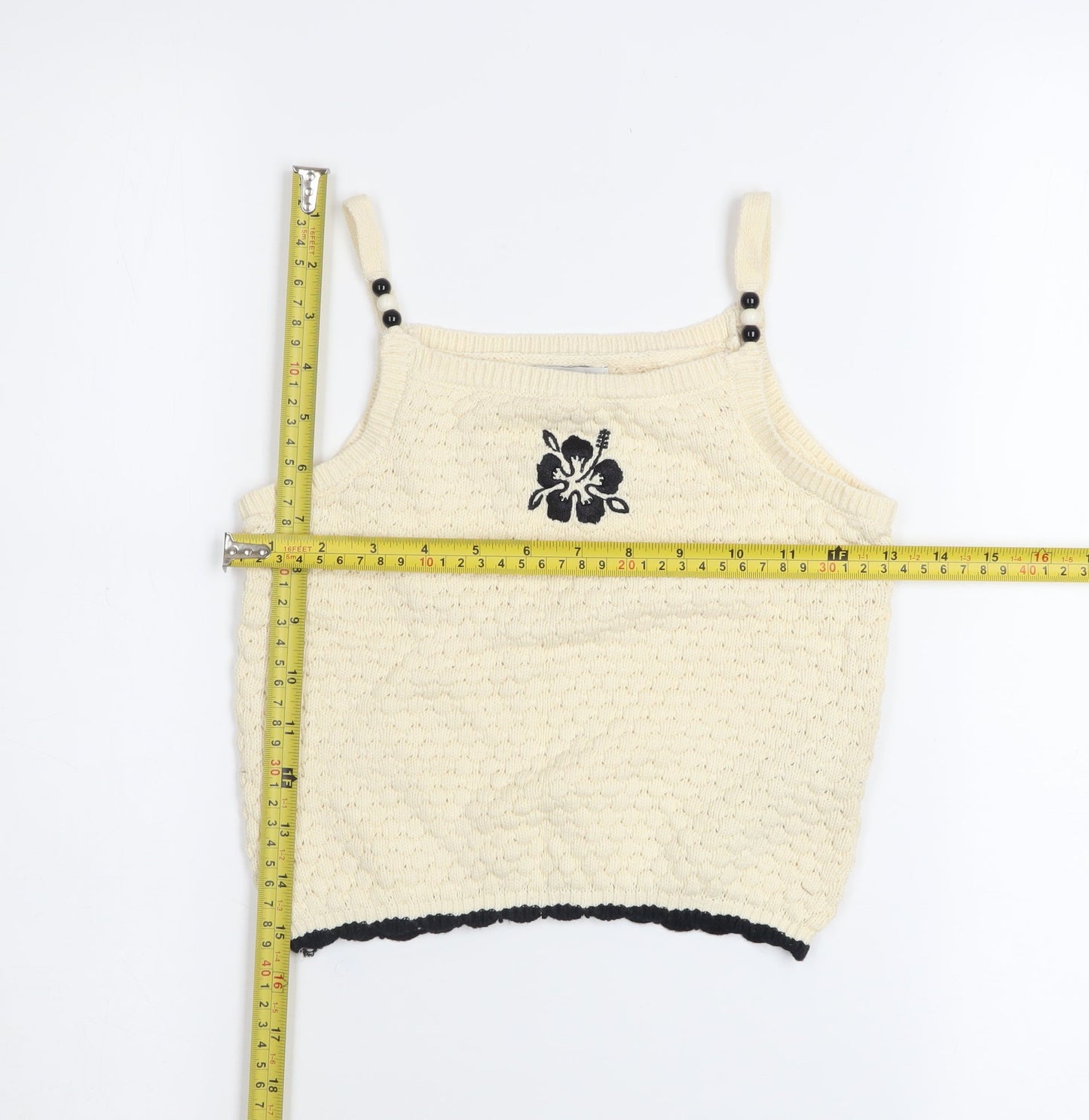 Primark Girls Beige Knit Camisole Tank Top 9-10 Years Embroidered Flower