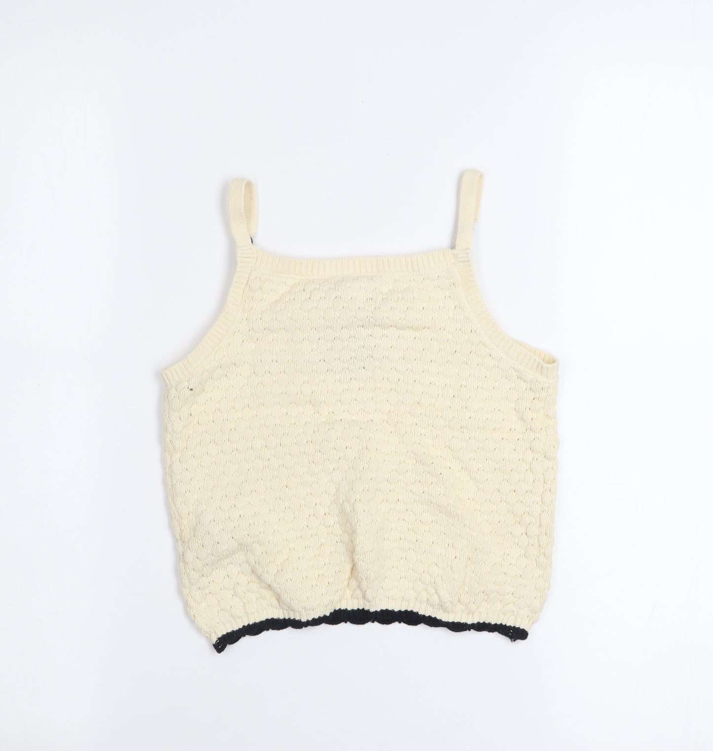 Primark Girls Beige Knit Camisole Tank Top 9-10 Years Embroidered Flower