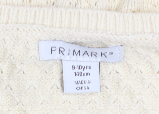 Primark Girls Beige Knit Camisole Tank Top 9-10 Years Embroidered Flower