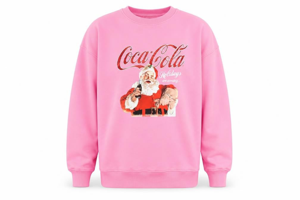 Coca-Cola Unisex Pink Christmas Sweatshirt Santa Graphic Small