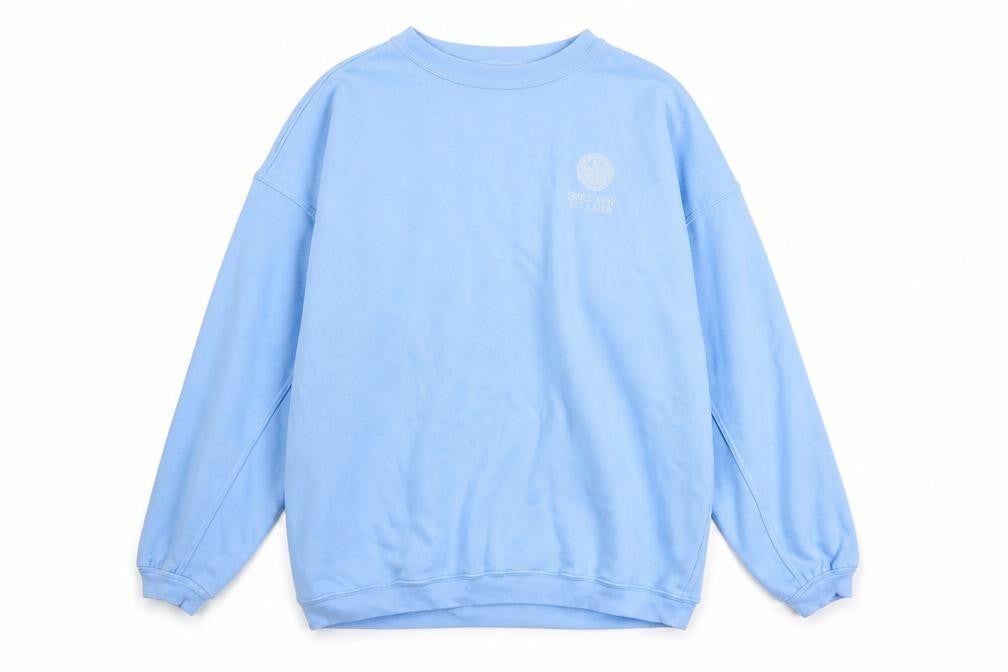 Aerie Mens Blue Smiley Academy Graphic Pullover Sweatshirt Size S