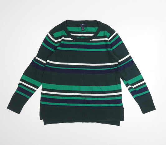 Gap Womens Green Striped Long Sleeve Cotton Jumper Size M