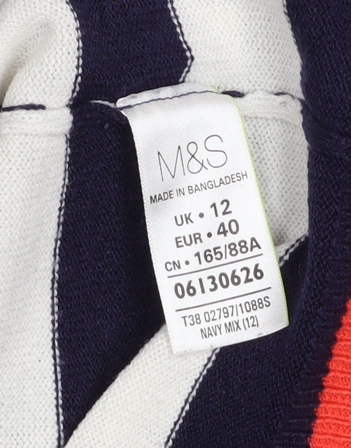 Marks and Spencer Women’s Blue Striped V-Neck Jumper Size 12
