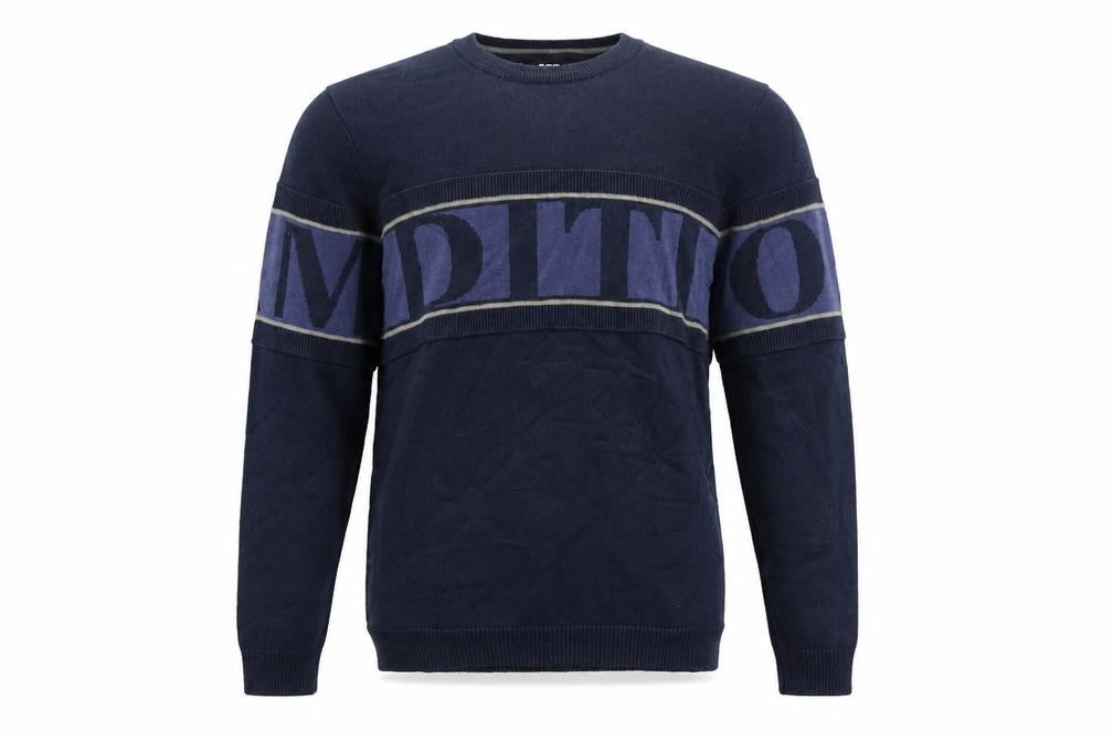 SCQ Mens Blue Crew Neck Graphic Logo Pullover Jumper Size L