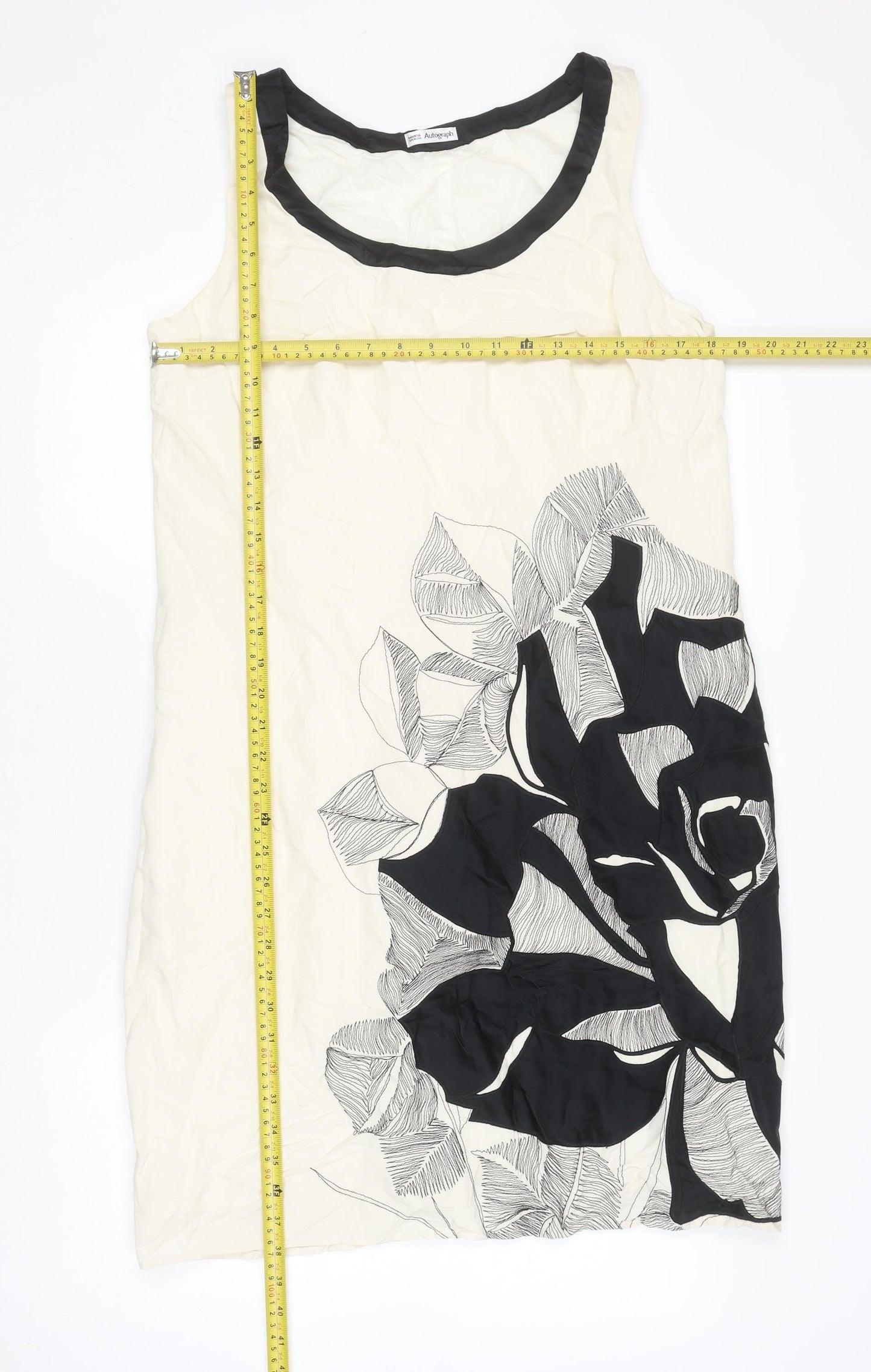 Marks and Spencer Women Ivory Floral Silk Linen Shift Dress UK 16