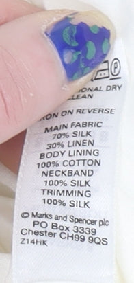 Marks and Spencer Women Ivory Floral Silk Linen Shift Dress UK 16