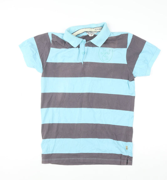 Jack & Jones Men’s Blue Striped Polo Shirt Size L Cotton Casual Top