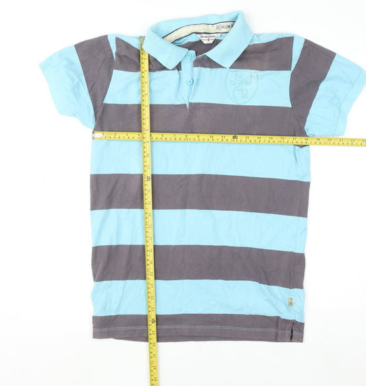 Jack & Jones Men’s Blue Striped Polo Shirt Size L Cotton Casual Top