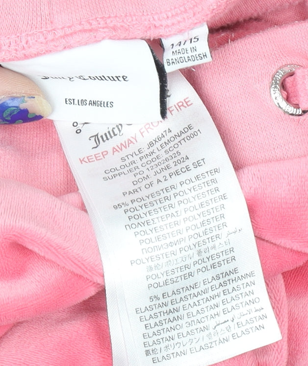 Juicy Couture Girls Pink Velour Tracksuit Bottoms 14-15 Years Regular Fit
