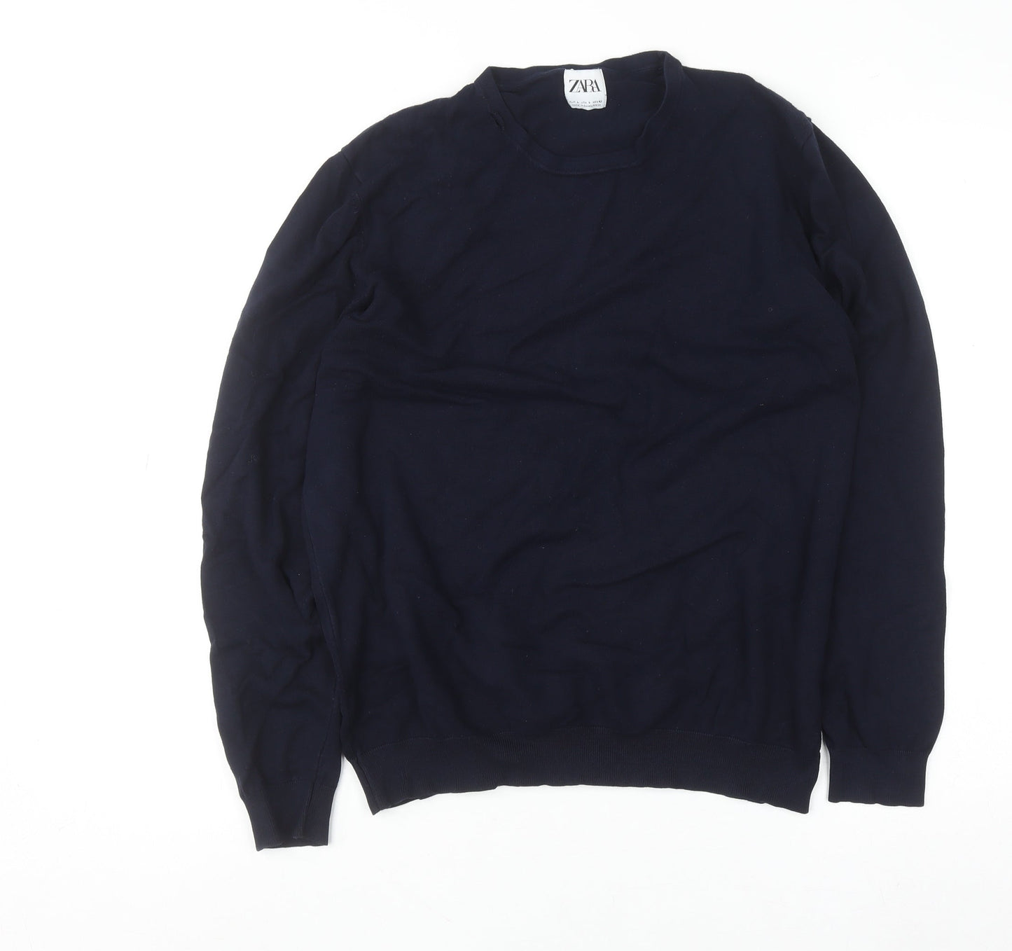 Zara Womens Blue Crew Neck Long Sleeve Pullover Jumper Size 14