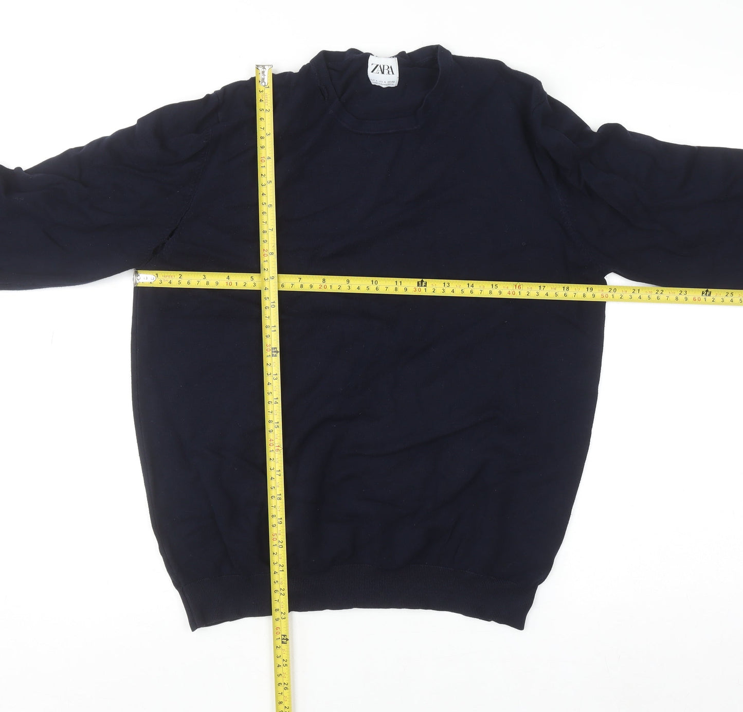 Zara Womens Blue Crew Neck Long Sleeve Pullover Jumper Size 14
