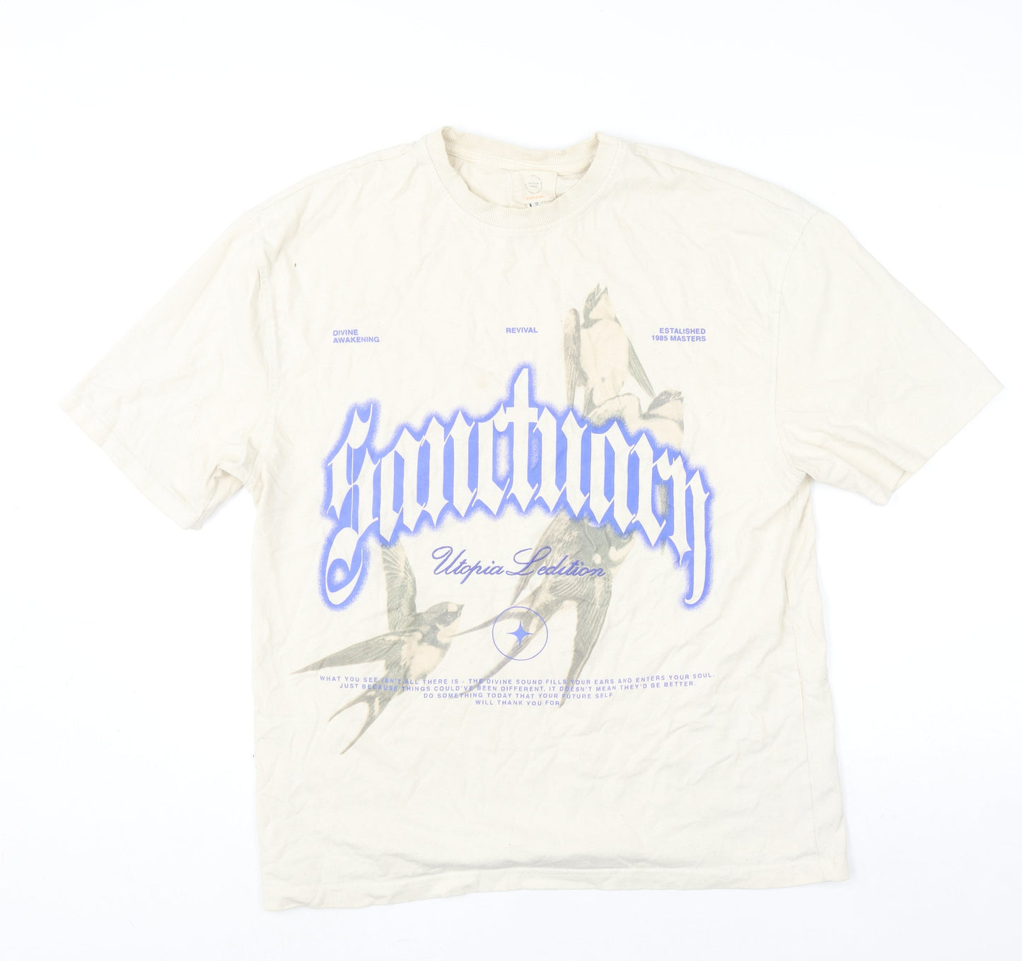 River Island Men's Beige Graphic Print Sanctuary T-Shirt Size S